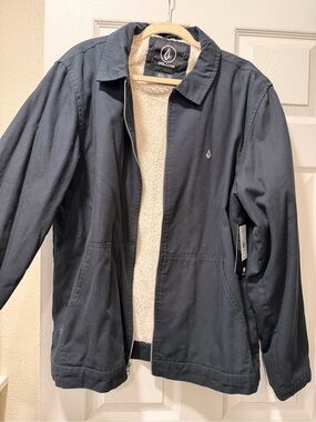 Volcom Men’s Dark Navy Sherpa-Lined Jacket